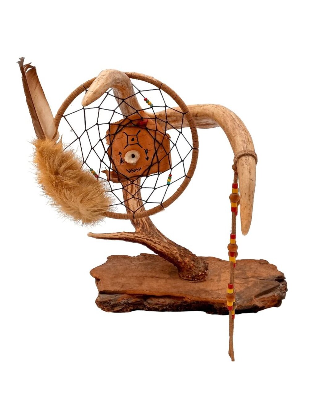 Deer Antler Dreamcatcher Totem Native American Style Decor Beaded OOAK Sculpture